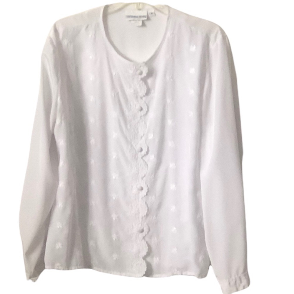 Victoria Jones Womens White Long-sleeve Scalloped Button Down Shirt Top Size 10
